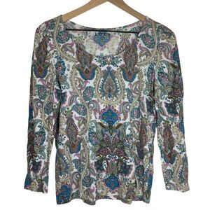 LOFT Top Paisley Floral Swirl 3/4 Sleeves Lightweight Cotton Modal Size Medium
